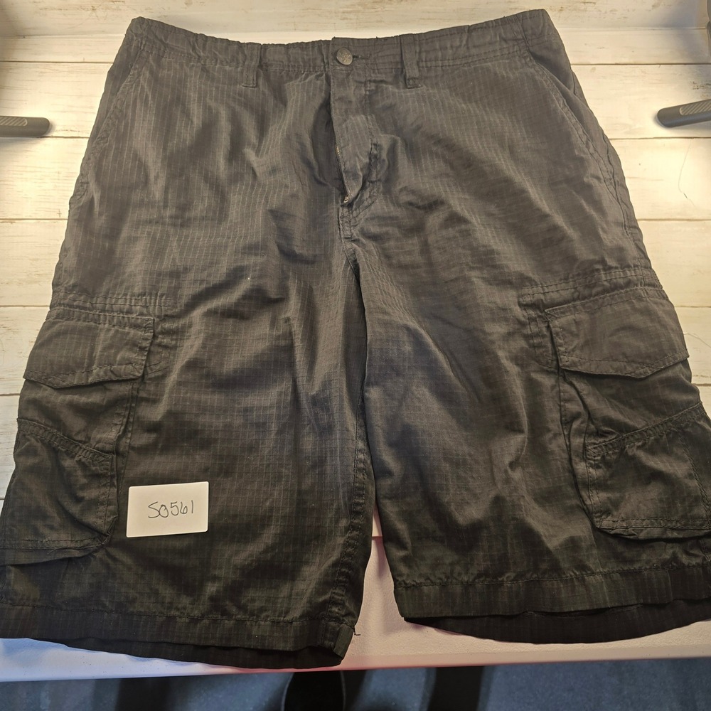 Tony Hawk Mens Black Ripstop Cargo Shorts Skate Skull Button Size 34 S0561